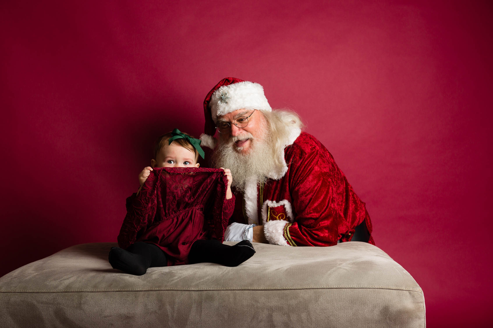 baby girl, Santa, peekaboo with Santa, Santa mini sessions 2019