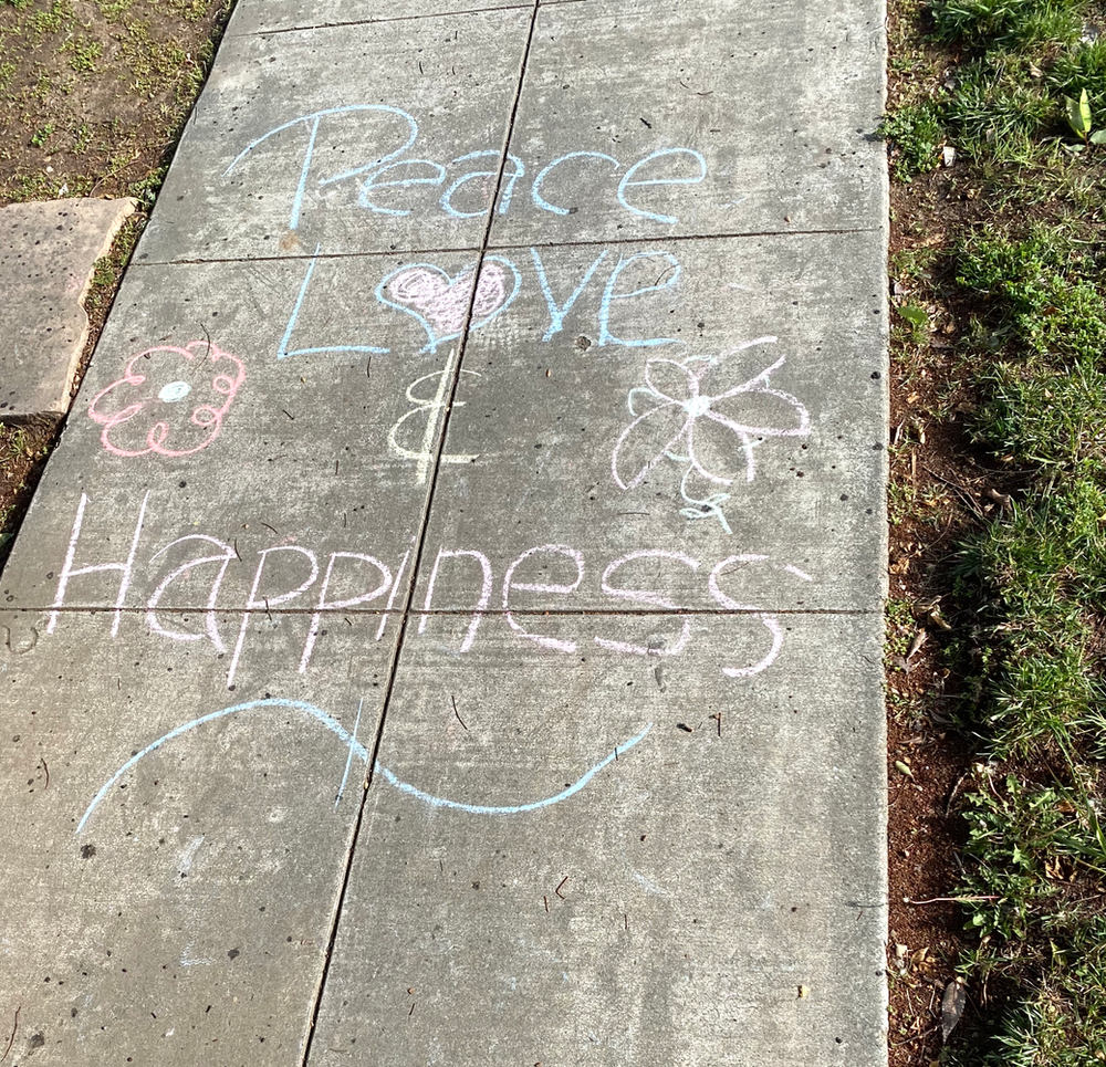 Peace, Love & Happiness chalk art, San Jose, California